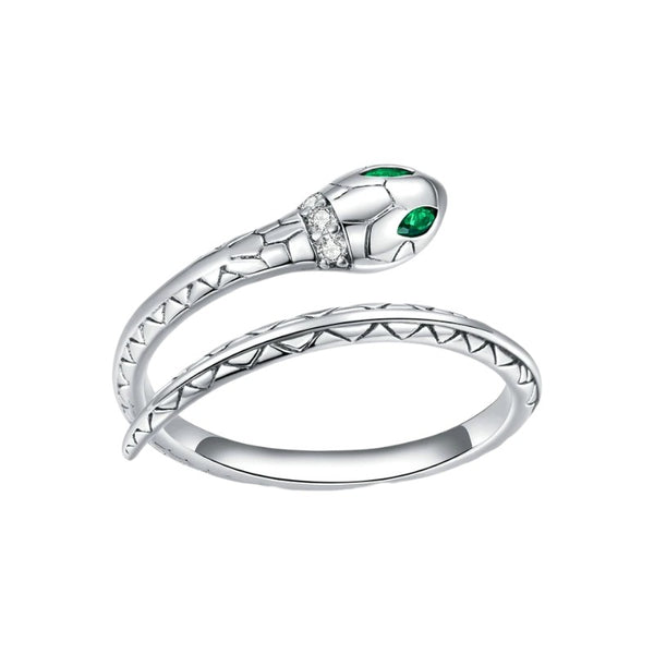 Luxurious Pure S925 Silver Green Eyed Snake Open Ring