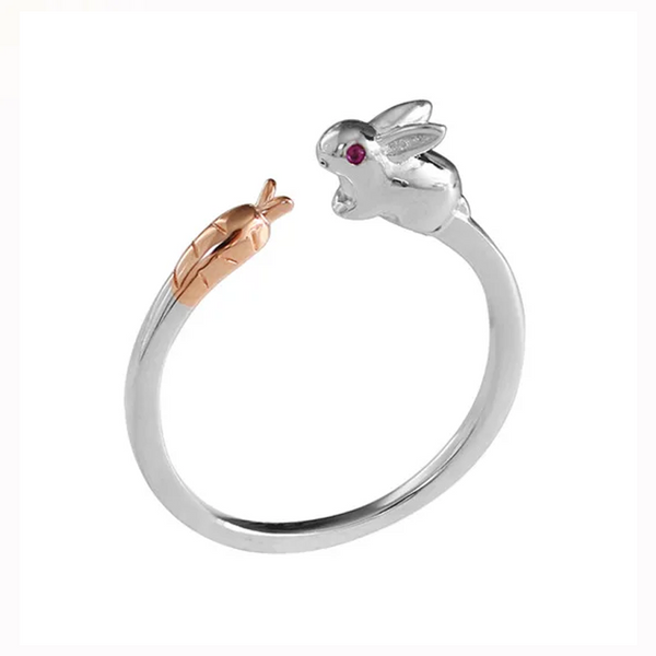 Luxurious Pure S925 Silver Bunny and Carrot Open Ring