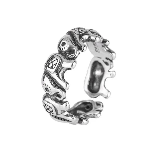 Minimalist Retro Silver Elephant Open Ring