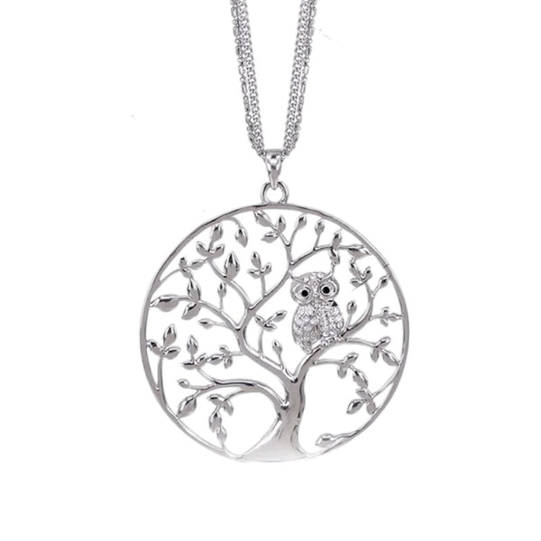 Stunning Big Circular Owl in a Tree Necklace