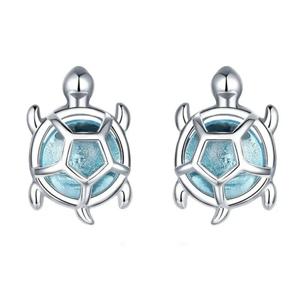 Luxury Pure S925 Silver Blue Opal Turtle Earrings