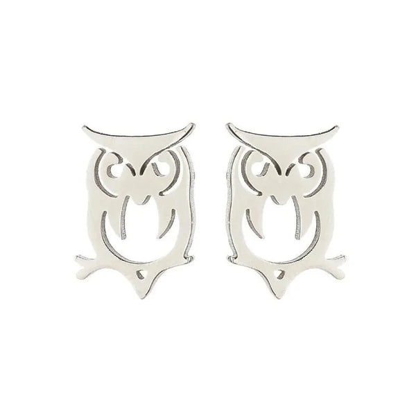 Simple Stainless Steel Owl Stud Earrings