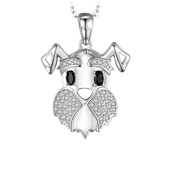 Cute Schnauzer Dog S 925 Sterling Silver Natural Black Spinel Pendant