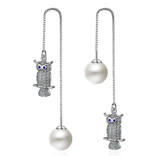 Luxurious Owl Pearl Dangle Earrings