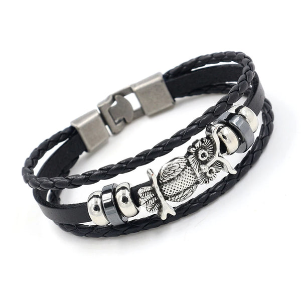 Amazing Owl Charm Imitation Leather Bracelet