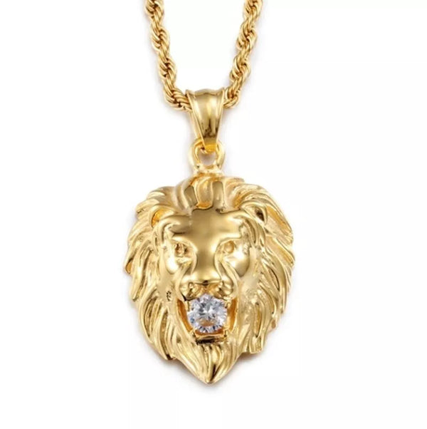 Unique Gold Crystal Mouth Lion Necklace