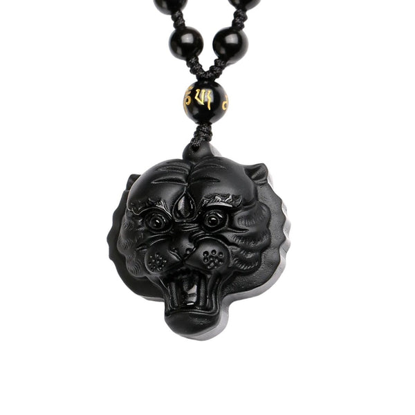 Natural Black Obsidian Tiger Necklace