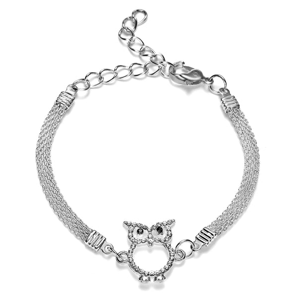 Superb Silver Plated Crystal Owl Bracelet