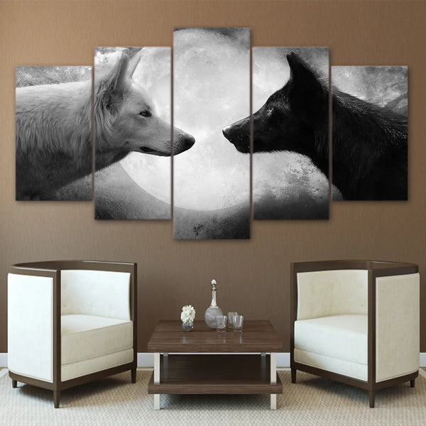 Amazing 5 Piece Black and White Wolves Canvases