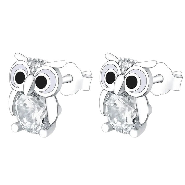 Pure 925 Silver Owl Zircon Crystal Earrings