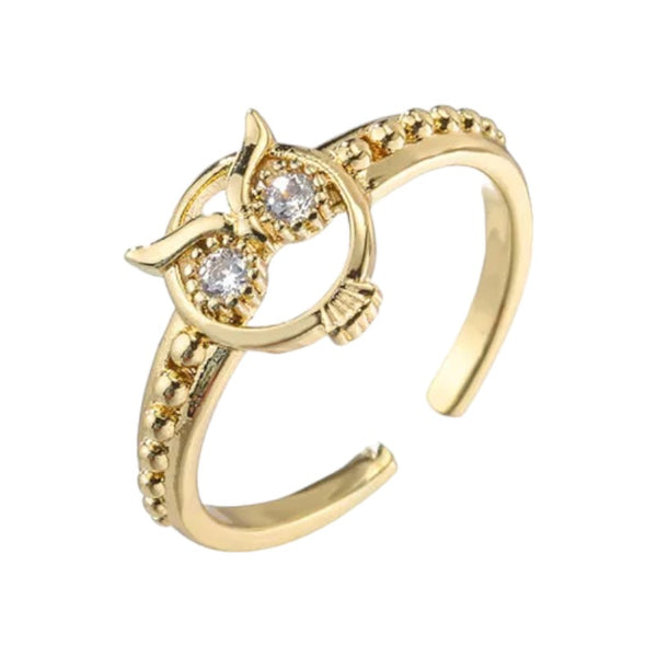 Elegant Gold Plated Owl Crystal Ring