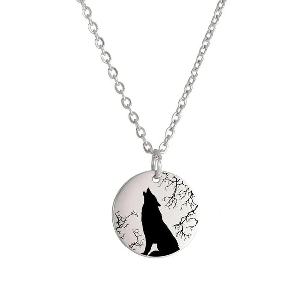 Round Shaped Howling Wolf Necklace