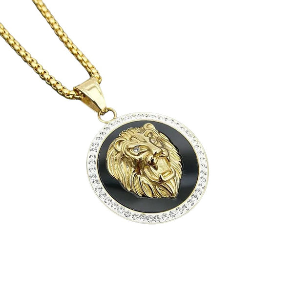 Round Zircon Inlaid Lion Round Necklace