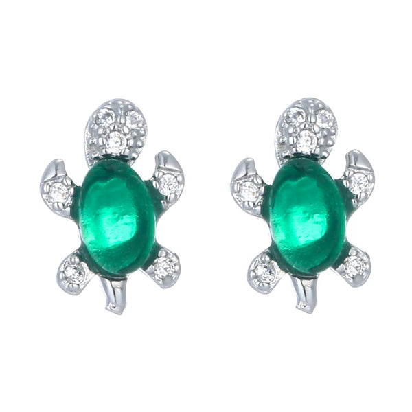 Simple S925 Silver Turtle Crystal Stone Earrings