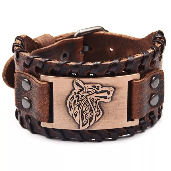 Amazing Viking Leather Braided Wolf Bracelet