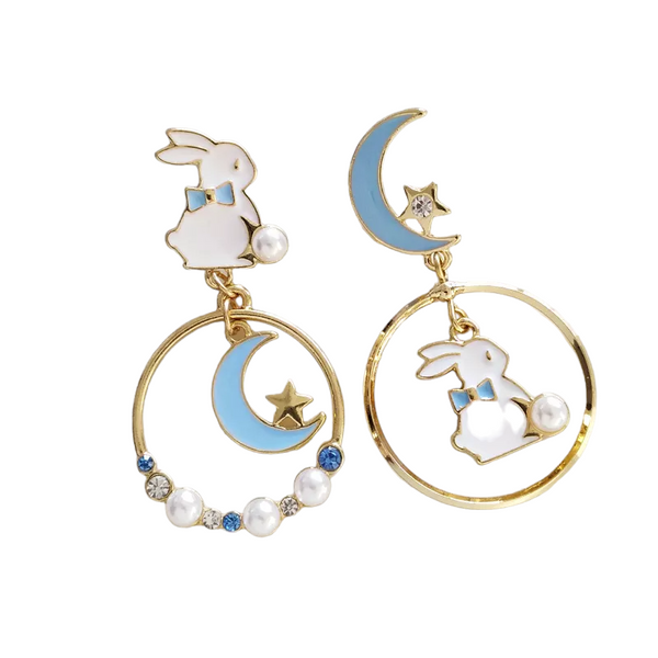 Korean Style Moon Bunny Circular Earrings