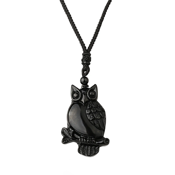 Stunning Natural Pure Obsidian Owl Necklace