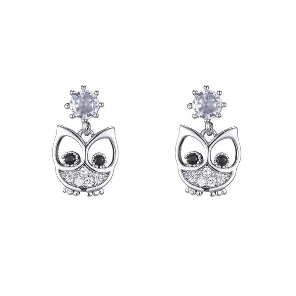 Minimalist Luxury Pure S925 Silver Crystal Owl Earrings