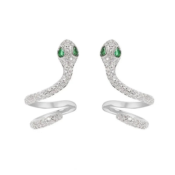 Luxury Crystal Snake Earrings with Green Eyes