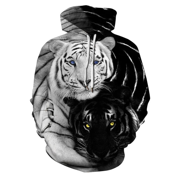 Black and White Double Tiger Hoodie