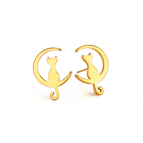 Lovely Cat Moon Stud Earrings