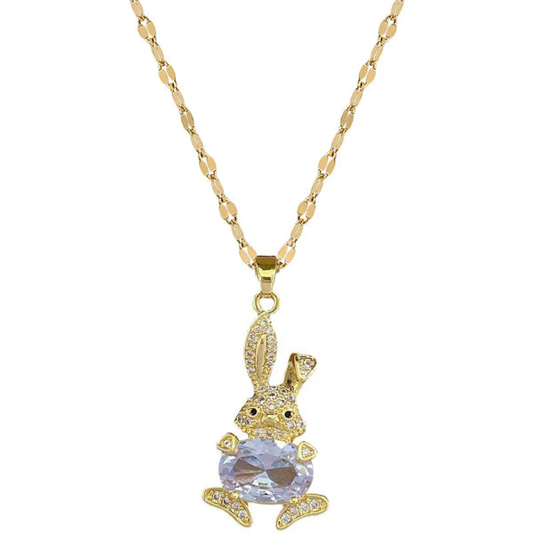 Gold Zircon Bunny Heart Necklace