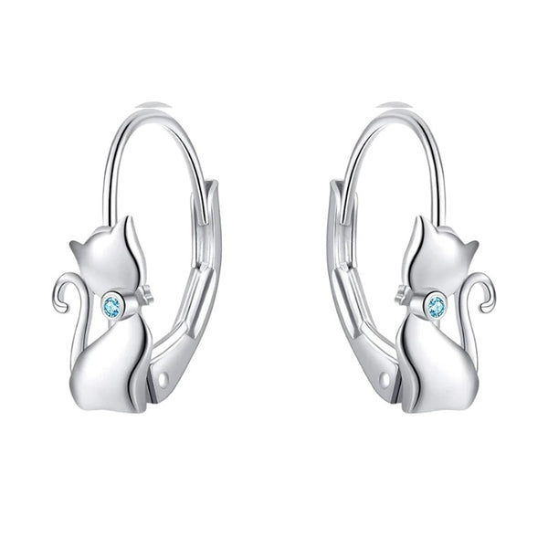 Adorable Elegant Cat Hoop Pure S925 Silver Earrings