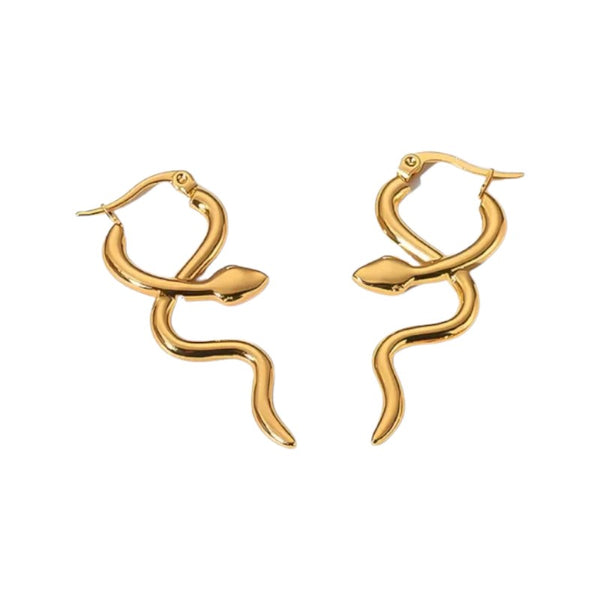 Gorgeous Stainless Steel Gold Plated Snake Earrings