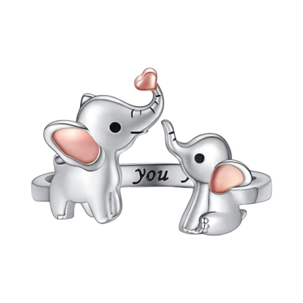 Adorable Elephant Mom and Baby Love Ring