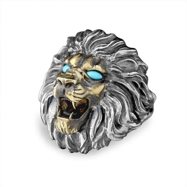 Lion Head Blue Crystal Eyes Ring