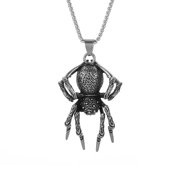 Gothic Punk Silver Spider Necklace