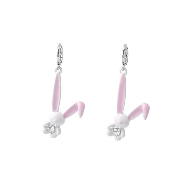 Adorable Full Bunny Crystal Long Ears Earrings