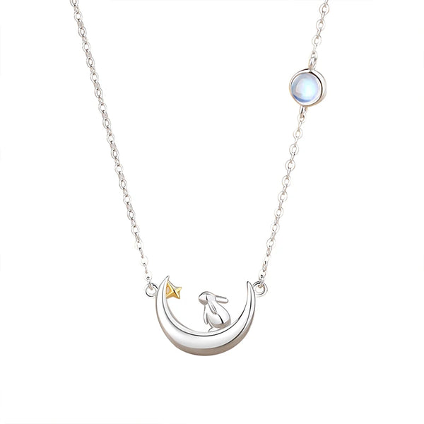 Luxurious Pure S925 Bunny Moon and Star Necklace