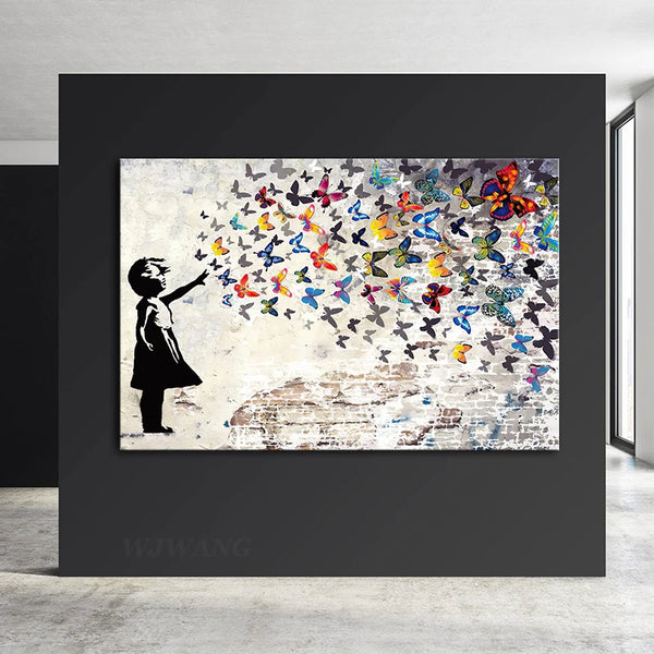 Beautiful Child Reaching for Butterflies Canvas