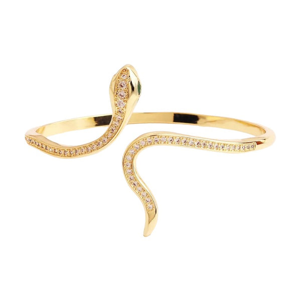 High Quality 18K Gold Plated Copper Crystal Snake Open Bracelet