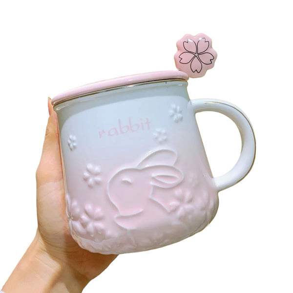 Sakura Pattern Ceramic Rabbit Mugs