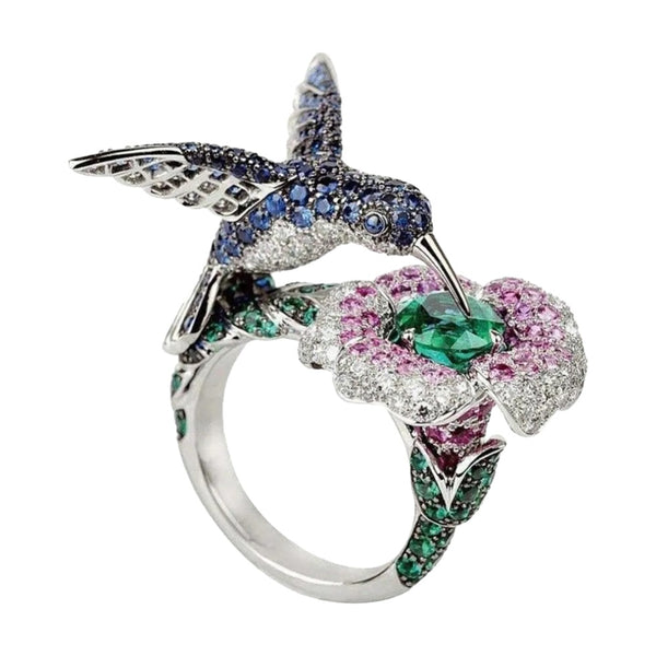 Luxury Crystal Hummingbird Bird Ring