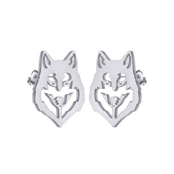 Beautiful Wolf Face Stud Earrings