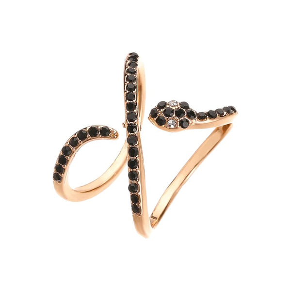 Stunning Snake Black Crystals Open Ring