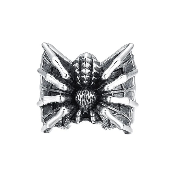 Gothic Silver Plated Stainless Steel Spider Open Ring