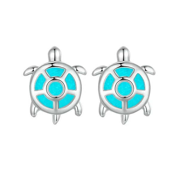 Luxury Pure S925 Silver Blue Opal Turtle Earrings