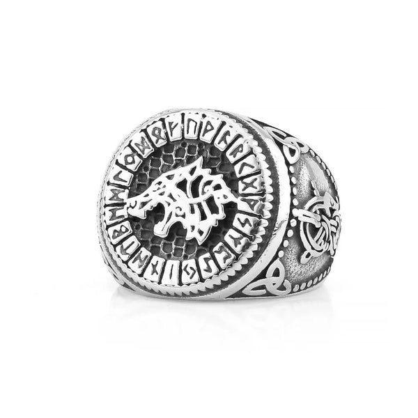 Viking Symbolic Round Stamp Wolf Ring