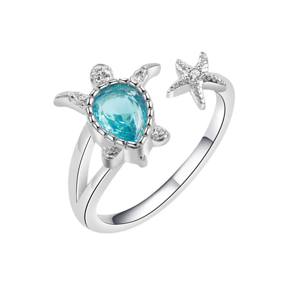 Adorable Blue Crystal Turtle Ring