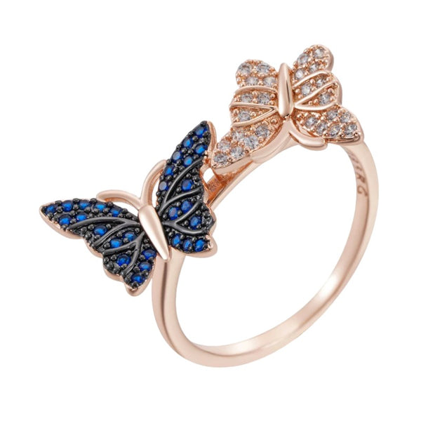 Luxury Natural Stone Double Butterfly Rose Gold Plated Ring