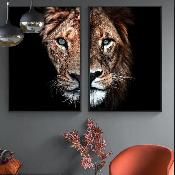 Lion and Lioness Simple Black Canvases