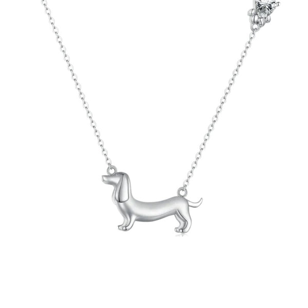 Pure 925 Sterling Silver Cute Dachshund Dog Necklace