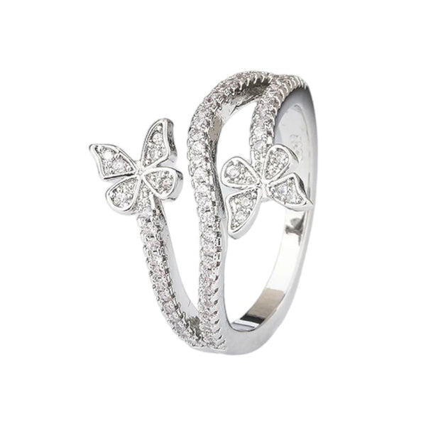 Stunning Pure S925 Silver Butterfly Crystal Paved Ring