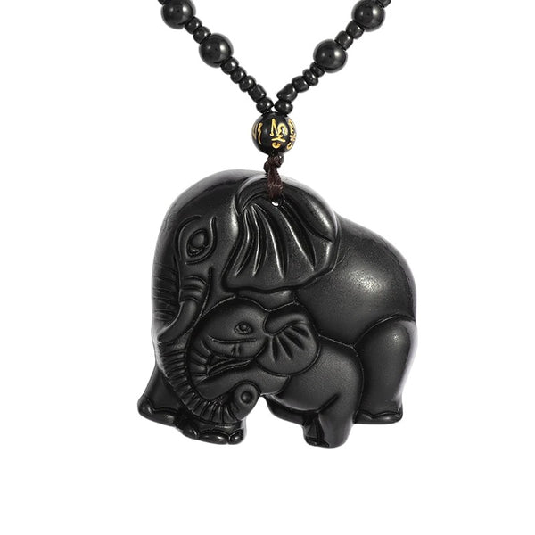 Sensational Natural Obsidian Elephant Necklace