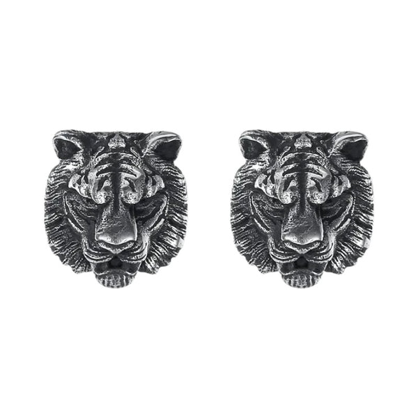 Vintage Silver Plated Tiger Stud Earrings