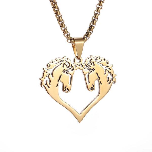 Gorgeous Double Horse Heart Stainless Steel Necklace